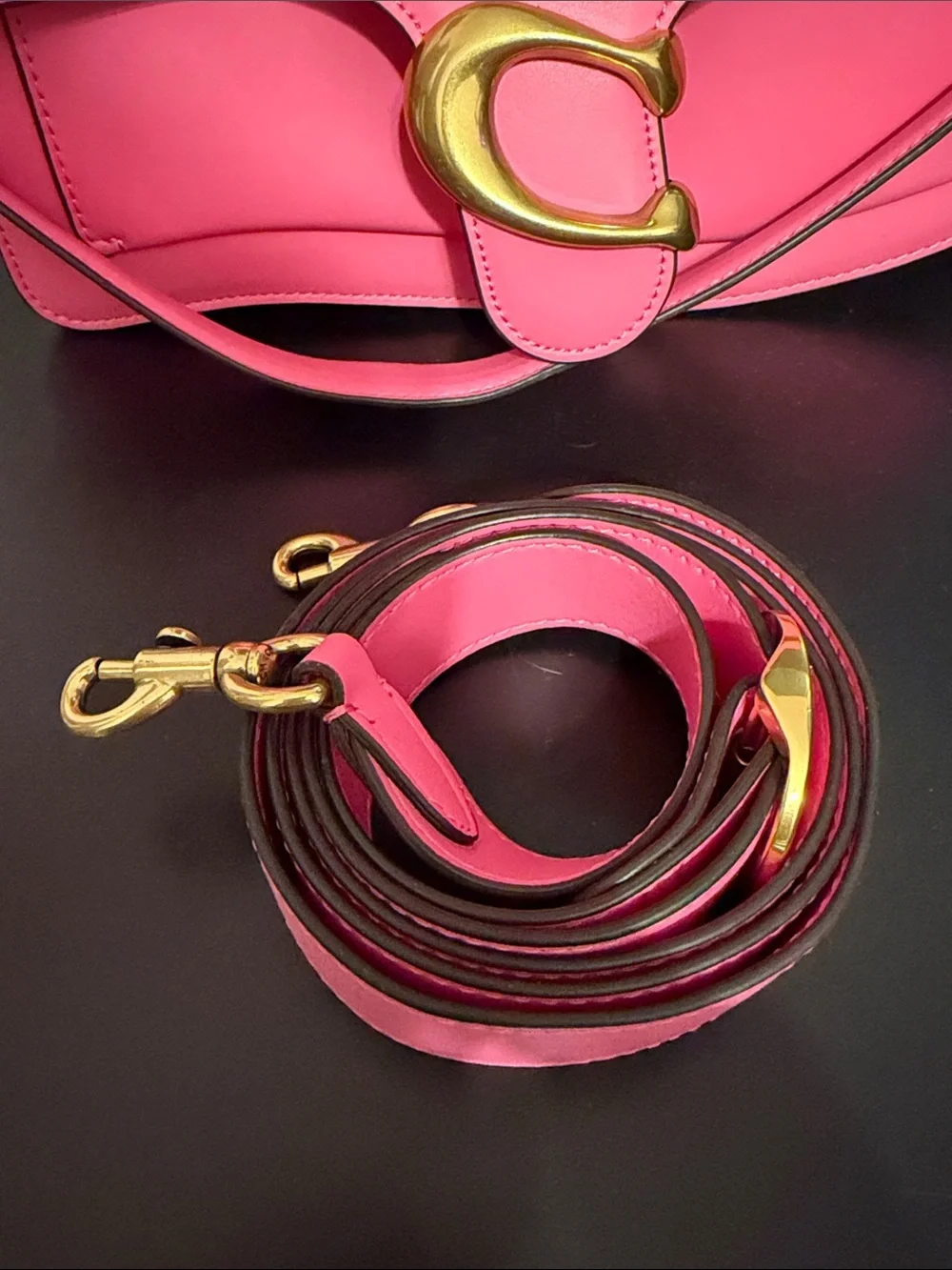 Pink Leather Shoulder Bag with Gold Hardware